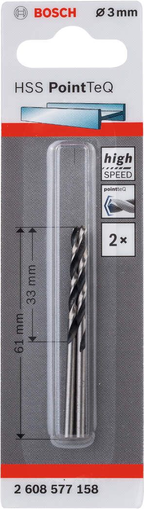 Bosch HSS spiralna burgija PointTeQ 3,0 mm pakovanje od 2 komada - 2608577158 Burgija HSS BOSCH Madras doo Beograd