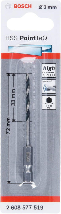 Bosch HSS spiralna burgija PointTeQ 3,0 mm sa šestougaonim HEX prihvatom pakovanje od 1 komada - 2608577519 Burgija HSS BOSCH Madras doo Beograd
