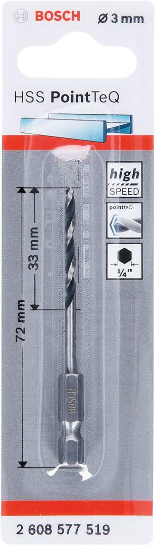 Bosch HSS spiralna burgija PointTeQ 3,0 mm sa šestougaonim HEX prihvatom pakovanje od 1 komada - 2608577519 Burgija HSS BOSCH Madras doo Beograd