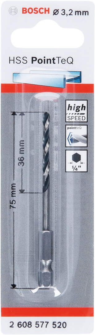Bosch HSS spiralna burgija PointTeQ 3,2 mm sa šestougaonim HEX prihvatom pakovanje od 1 komada - 2608577520 Burgija HSS BOSCH Madras doo Beograd
