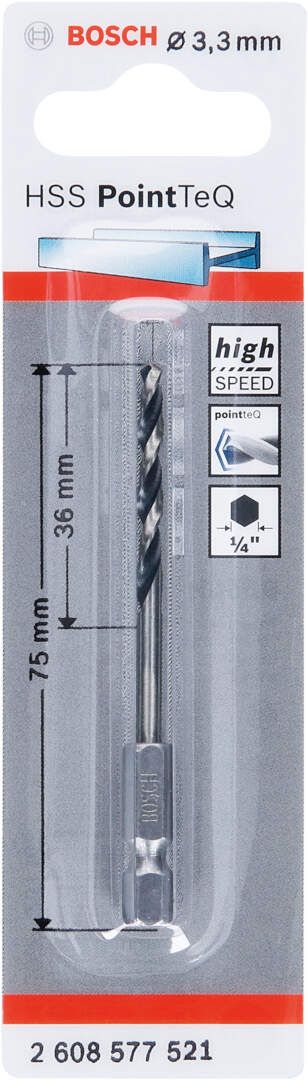 Bosch HSS spiralna burgija PointTeQ 3,3 mm sa šestougaonim HEX prihvatom pakovanje od 1 komada - 2608577521 Burgija HSS BOSCH Madras doo Beograd