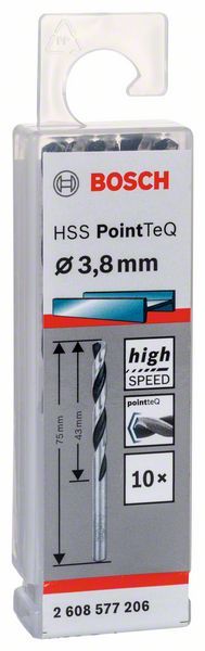 Bosch HSS spiralna burgija PointTeQ 3,8 mm paket od 10 komada Burgija HSS BOSCH Madras doo Beograd