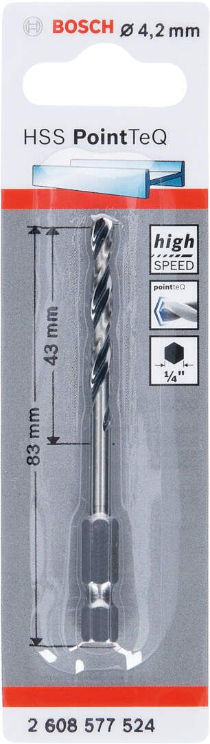 Bosch HSS spiralna burgija PointTeQ 4,2 mm sa šestougaonim HEX prihvatom pakovanje od 1 komada - 2608577524 Burgija HSS BOSCH Madras doo Beograd