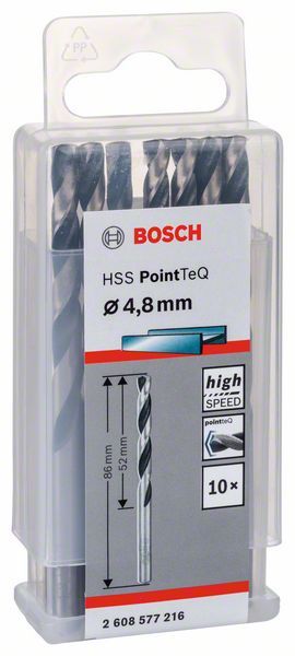 Bosch HSS spiralna burgija PointTeQ 4,8 mm paket od 10 komada Burgija HSS BOSCH Madras doo Beograd