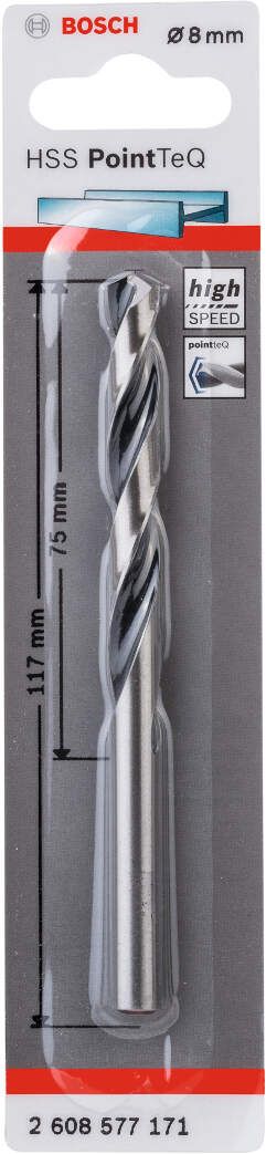 Bosch HSS spiralna burgija PointTeQ 8,0 mm pakovanje od 1 komada - 2608577171 Burgija HSS BOSCH Madras doo Beograd