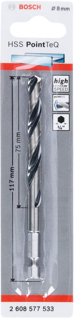 Bosch HSS spiralna burgija PointTeQ 8,0 mm sa šestougaonim HEX prihvatom pakovanje od 1 komada - 2608577533 Burgija HSS BOSCH Madras doo Beograd