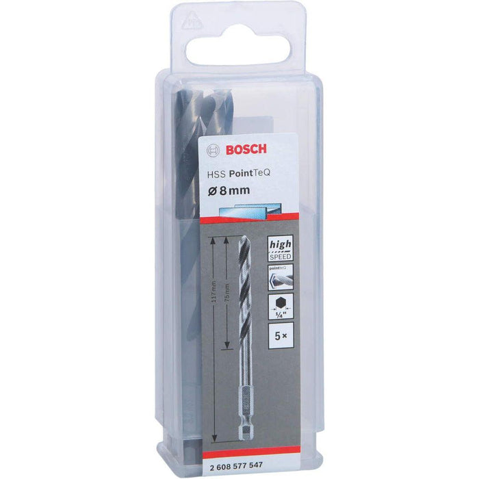 Bosch HSS spiralna burgija PointTeQ 8,0 mm sa šestougaonim HEX prihvatom pakovanje od 5 komada - 2608577547 Burgija HSS BOSCH Madras doo Beograd