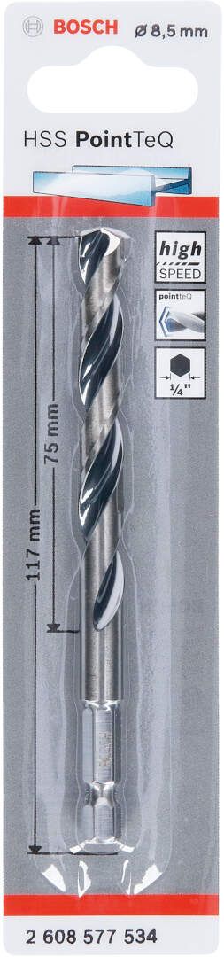 Bosch HSS spiralna burgija PointTeQ 8,5 mm sa šestougaonim HEX prihvatom pakovanje od 1 komada - 2608577534 Burgija HSS BOSCH Madras doo Beograd