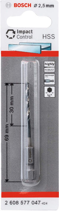 Bosch HSS spiralna burgija sa šestostranim prihvatom 2,5mm 2.5 x 30 x 69 mm pakovanje od 1 komada - 2608577047 Burgija HSS BOSCH BOSCH-2608577047 Madras doo Beograd