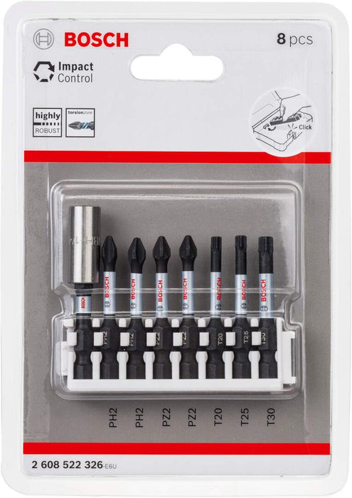 Bosch Impact Control 8-delni set kovanih bitova PH2/PZ2/T20/T25/T30 dužine 50mm (2608522326) Set bitova BOSCH BOSCH-2608522326 Madras doo Beograd