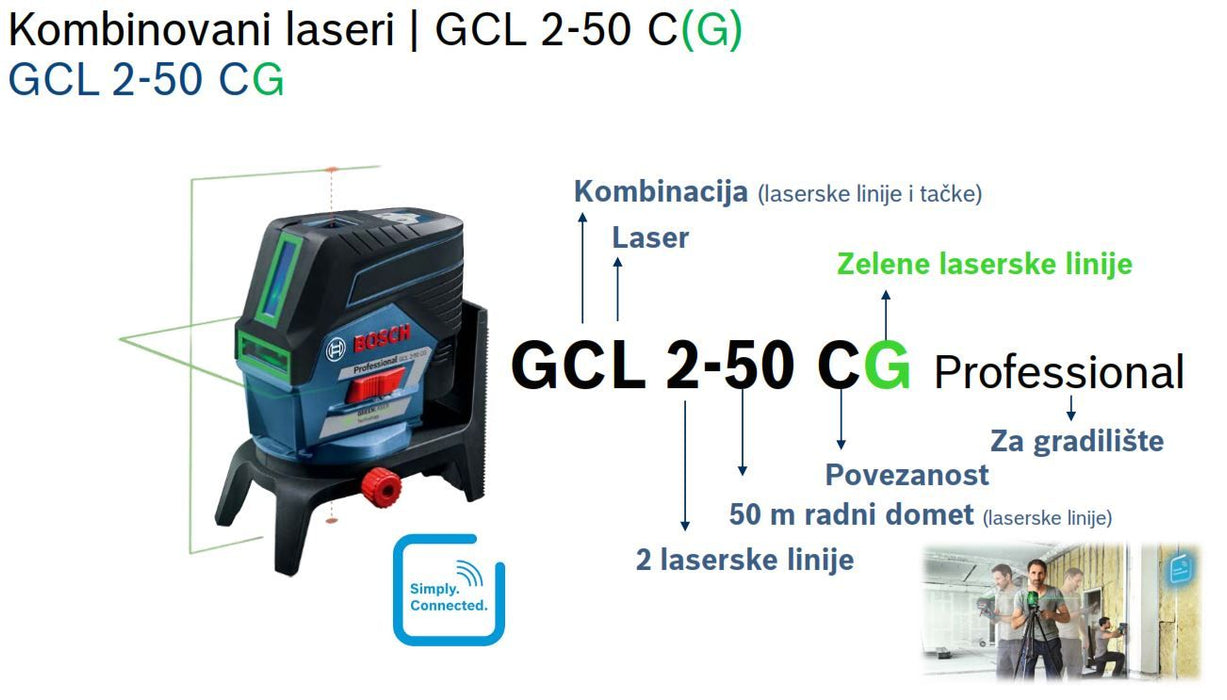 Bosch kombinovani laser GCL 2-50 CG sa zelenim linijama lasera sa RM 2 nosačem, baterijom i punjačem u L-Boxx koferu (0601066H00) Linijski laser 180° kombinovani BOSCH BOSCH-0601066H00 Madras doo Beograd