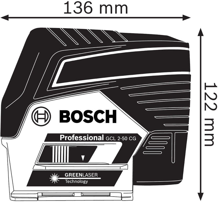 Bosch kombinovani laser GCL 2-50 CG Solo; bez baterija i punjača; zeleni zrak; sa nosačem sa štipaljkom; L-Boxx (0601066H03) Linijski laser 180° kombinovani BOSCH BOSCH-0601066H03 Madras doo Beograd