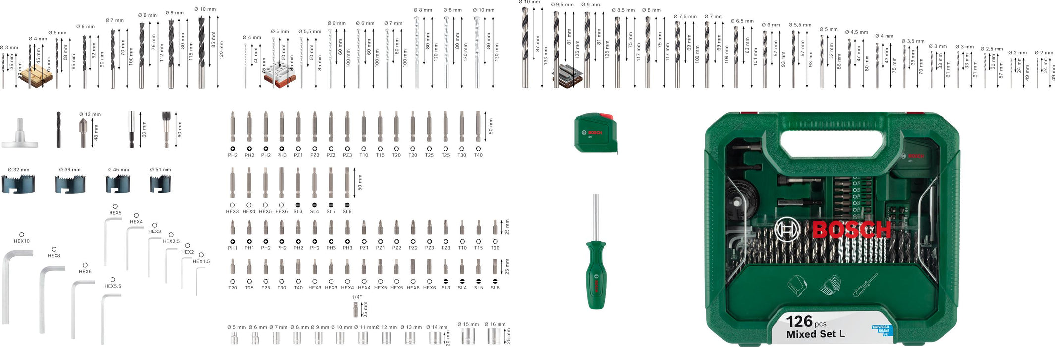 BOSCH Kombinovani set L, 126 kom. - Komplet pribora 126pc DIY Mix Set L (2608522568) Madras doo Beograd Madras doo Beograd