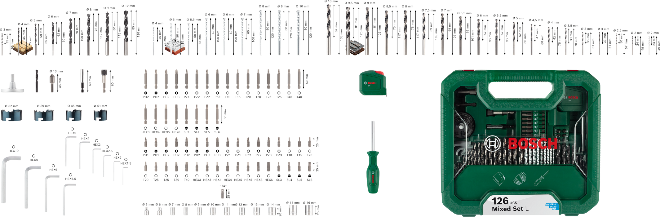 BOSCH Kombinovani set L, 126 kom. - Komplet pribora 126pc DIY Mix Set L (2608522568) Madras doo Beograd Madras doo Beograd