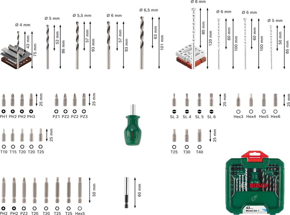 BOSCH Kombinovani set S, 43 kom. - Komplet pribora 43pc DIY Mix Set S (2608522566) Madras doo Beograd Madras doo Beograd