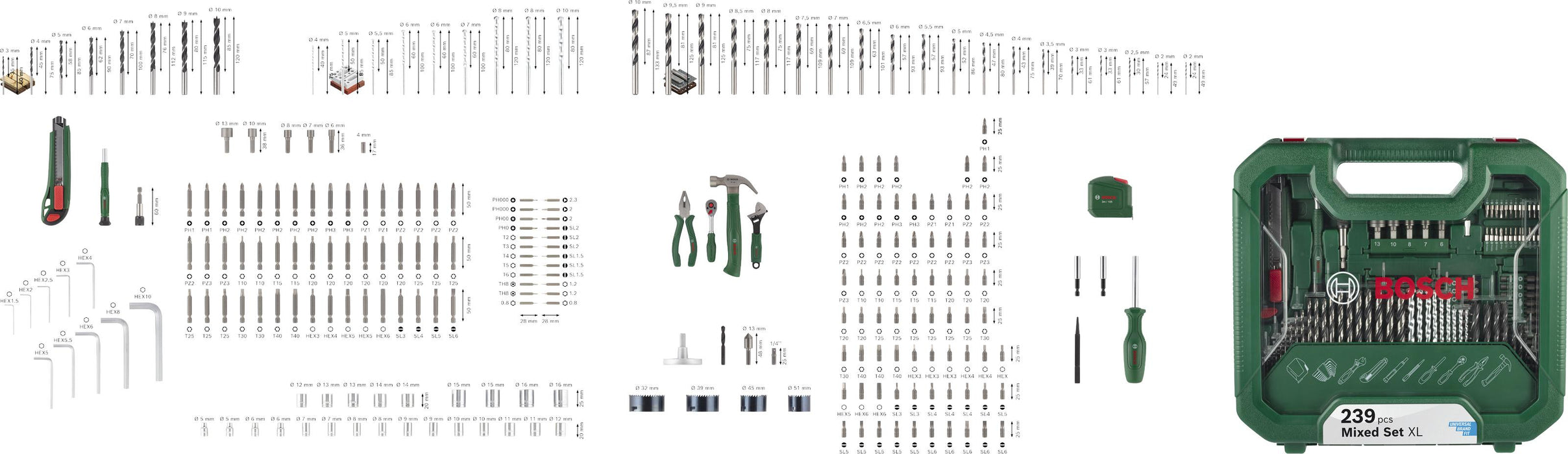 BOSCH Kombinovani set XL, 239 kom. - Komplet pribora 239pc DIY Mix Set XL (2608522569) Madras doo Beograd Madras doo Beograd