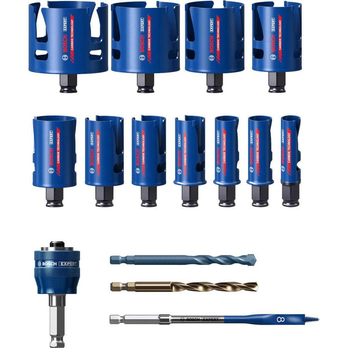 Bosch Komplet EXPERT Construction Material testera za otvore od 20/22/25/32/35/40/44/51/60/68/76 mm, 15-delni - 2608900489 Set testera za otvore BOSCH Madras doo Beograd