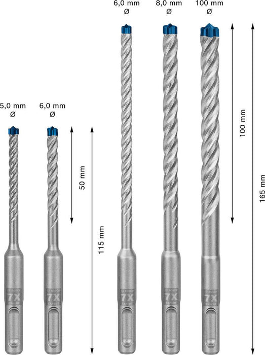 Bosch Komplet EXPERT SDS plus-7X burgija za udarne bušilice od 5/6/6/8/10 mm, 5-delni - 2608900197 Komplet burgija BOSCH Madras doo Beograd