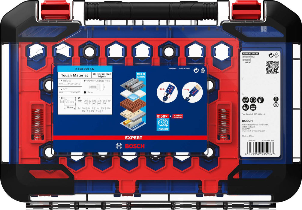 Bosch Komplet EXPERT Tough Material testera za otvore od 20/22/25/32/35/40/44/51/60/64/76 mm, 14-delni set - 2608900447 Set testera za otvore BOSCH Madras doo Beograd
