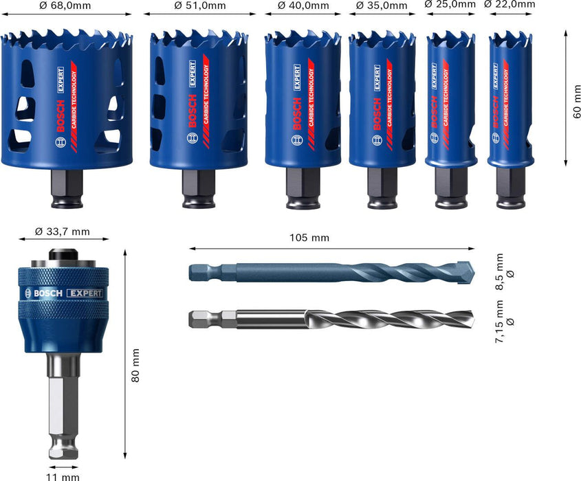 Bosch Komplet EXPERT Tough Material testera za otvore od 22/25/35/40/51/68 mm, 9-delni set - 2608900446 Set testera za otvore BOSCH Madras doo Beograd