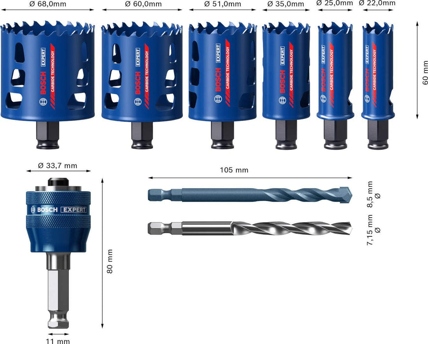 Bosch Komplet EXPERT Tough Material testera za otvore od 22/25/35/51/60/68 mm, 9-delni set - 2608900445 Set testera za otvore BOSCH Madras doo Beograd