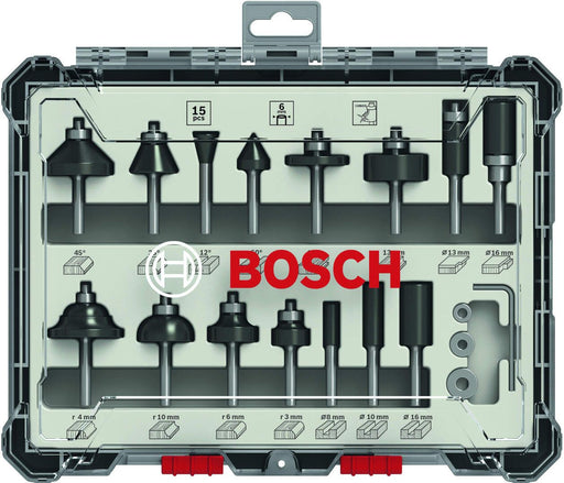 Bosch komplet raznih glodala, 15 komada, prihvat od 6 mm - 2607017471 Set glodala BOSCH BOSCH-2607017471 Madras doo Beograd