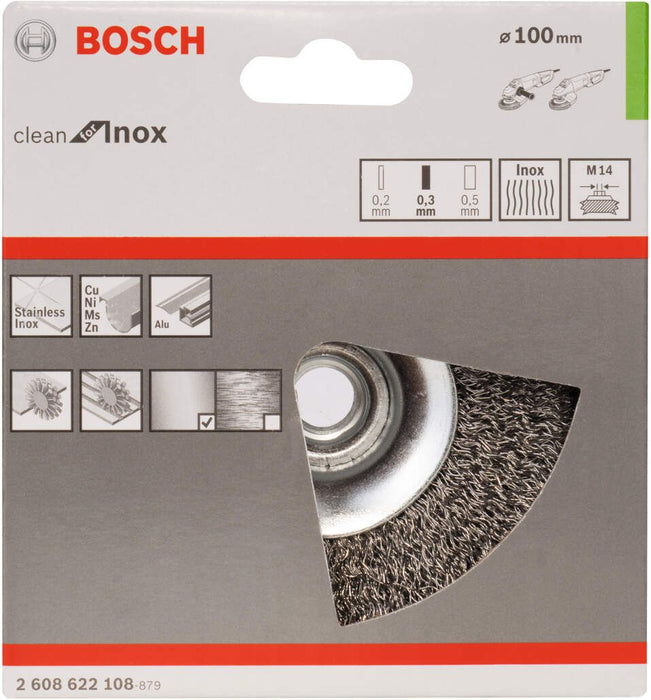 Bosch konusna četka, nerđajuća 100 mm, 0,35 mm, M14 - 2608622108 Brusna četka BOSCH BOSCH-2608622108 Madras doo Beograd