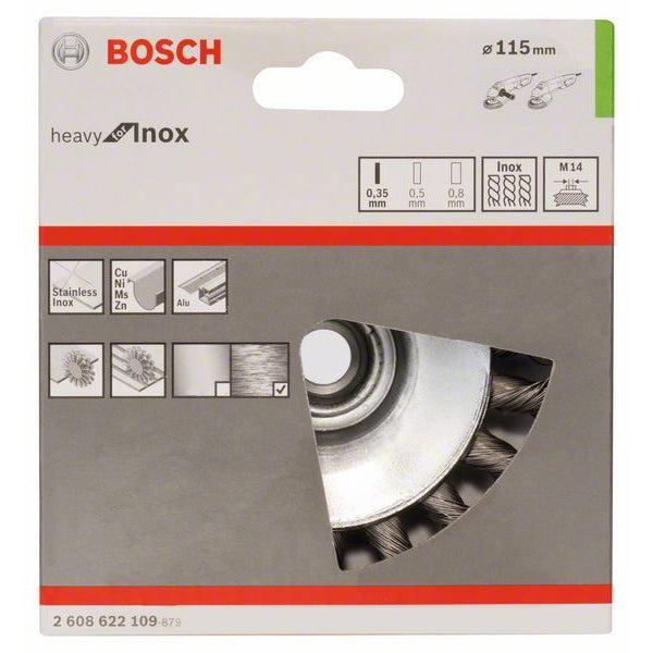 Bosch konusna četka, nerđajuća 115 mm, 0,35 mm, M14 - 2608622109 Brusna četka BOSCH BOSCH-2608622109 Madras doo Beograd