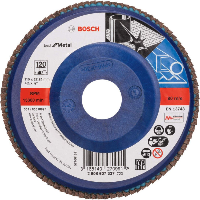 Bosch lamelni brusni disk X571, Best for Metal Prečnik 115 mm; granulacija 120, ravni - 2608607337 Lamelni brusni disk BOSCH BOSCH-2608607337 Madras doo Beograd