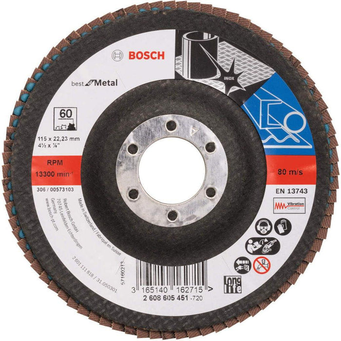 Bosch lamelni brusni disk X571, Best for Metal Prečnik 115 mm; granulacija 60, kolenasti - 2608605451 Lamelni brusni disk BOSCH BOSCH-2608605451 Madras doo Beograd