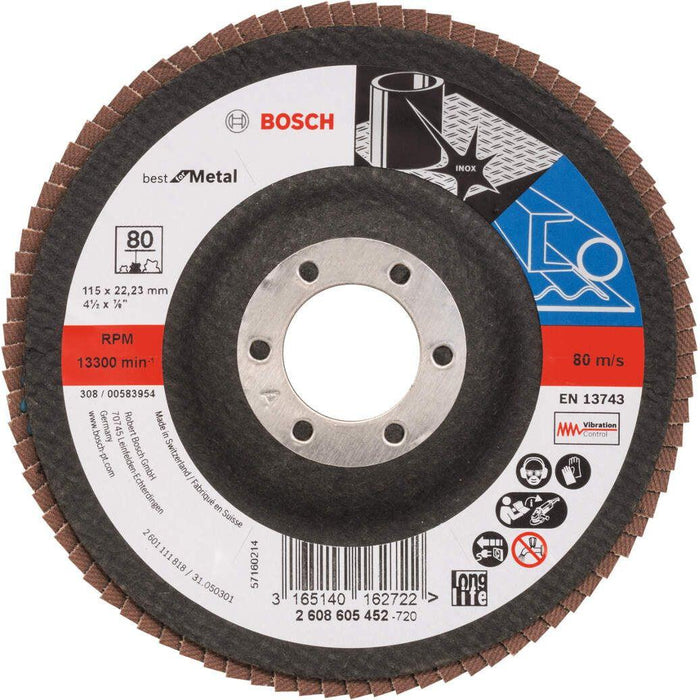 Bosch lamelni brusni disk X571, Best for Metal Prečnik 115 mm; granulacija 80, kolenasti - 2608605452 Lamelni brusni disk BOSCH BOSCH-2608605452 Madras doo Beograd