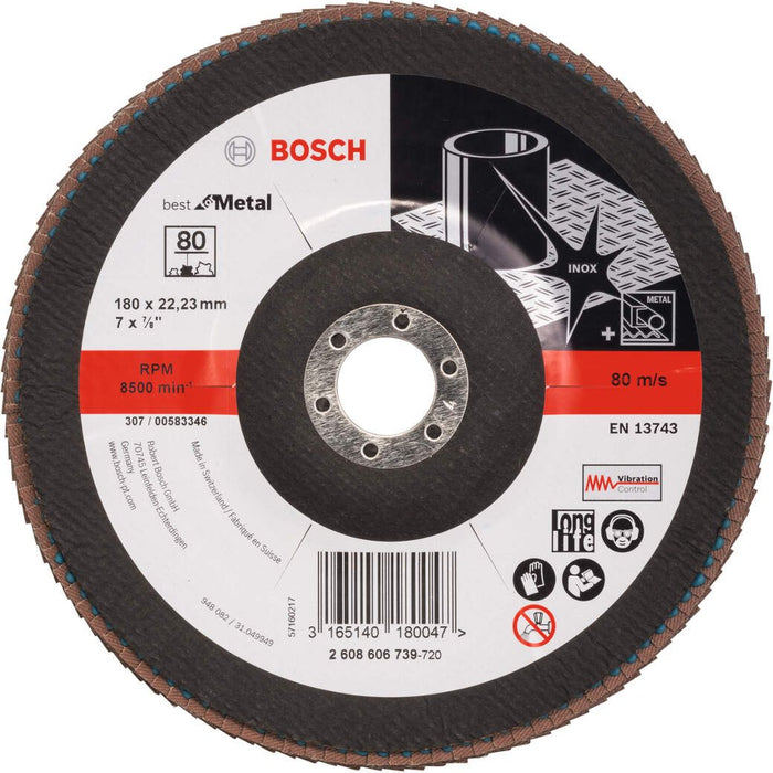 Bosch lamelni brusni disk X571, Best for Metal Prečnik 180 mm; granulacija 80, kolenasti - 2608606739 Lamelni brusni disk BOSCH Madras doo Beograd