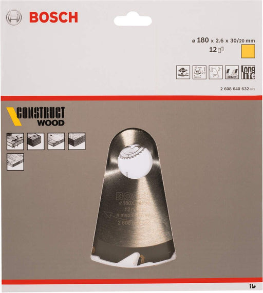 Bosch list kružne testere Construct Wood 180 x 30/20 x 2,6 mm; 12 - 2608640632 List kružne testere za drvo BOSCH Madras doo Beograd