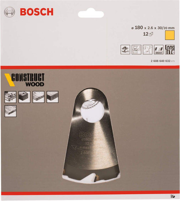 Bosch list kružne testere Construct Wood 180 x 30/20 x 2,6 mm; 12 - 2608640632 List kružne testere za drvo BOSCH Madras doo Beograd