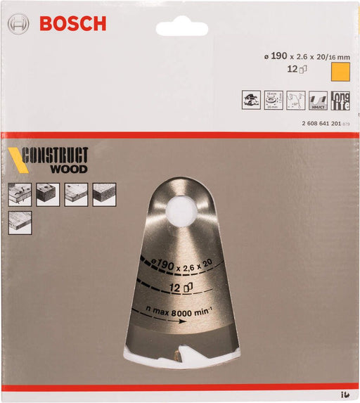 Bosch list kružne testere Construct Wood 190 x 20/16 x 2,6 mm; 12 - 2608641201 List kružne testere za drvo BOSCH BOSCH-2608641201 Madras doo Beograd