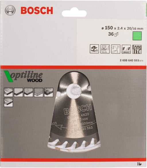 Bosch list kružne testere Optiline Wood 150 x 20/16 x 2,4 mm, 36 - 2608640593 List kružne testere za drvo BOSCH BOSCH-2608640593 Madras doo Beograd