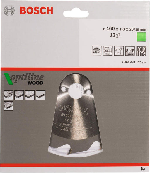 Bosch list kružne testere Optiline Wood 160 x 20/16 x 1,8 mm, 12 - 2608641170 List kružne testere za drvo BOSCH BOSCH-2608641170 Madras doo Beograd