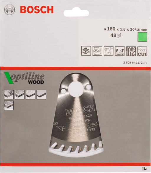 Bosch list kružne testere Optiline Wood 160 x 20/16 x 1,8 mm, 48 - 2608641172 List kružne testere za drvo BOSCH BOSCH-2608641172 Madras doo Beograd