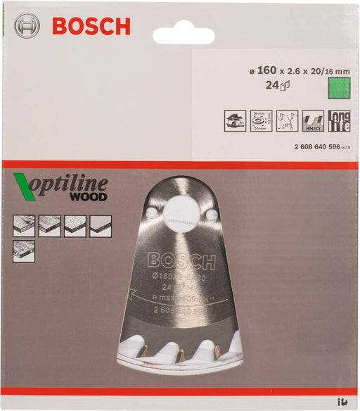 Bosch list kružne testere Optiline Wood 160 x 20/16 x 2,6 mm, 24 - 2608640596 List kružne testere za drvo BOSCH BOSCH-2608640596 Madras doo Beograd