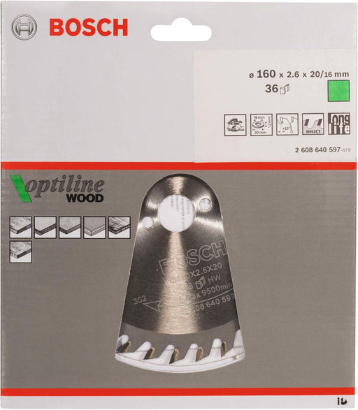 Bosch list kružne testere Optiline Wood 160 x 20/16 x 2,6 mm, 36 - 2608640597 List kružne testere za drvo BOSCH BOSCH-2608640597 Madras doo Beograd