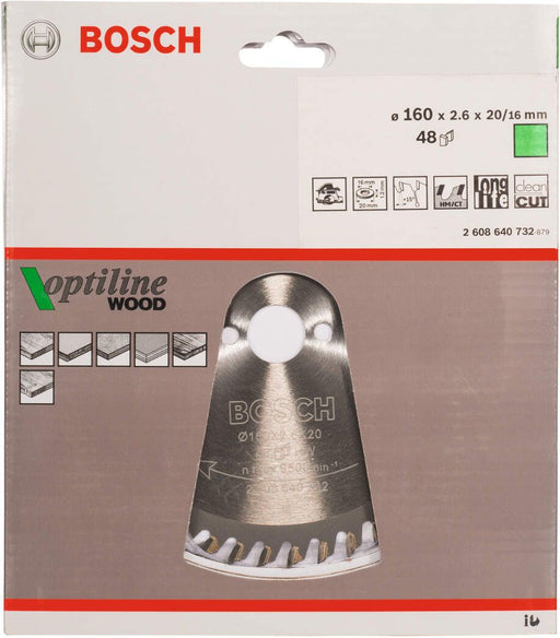 Bosch list kružne testere Optiline Wood 160 x 20/16 x 2,6 mm, 48 - 2608640732 List kružne testere za drvo BOSCH BOSCH-2608640732 Madras doo Beograd