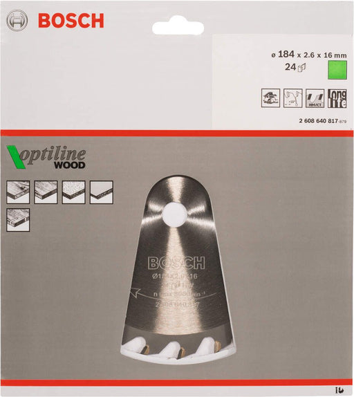 Bosch list kružne testere Optiline Wood 184 x 16 x 2,6 mm, 24 - 2608640817 List kružne testere za drvo BOSCH BOSCH-2608640817 Madras doo Beograd