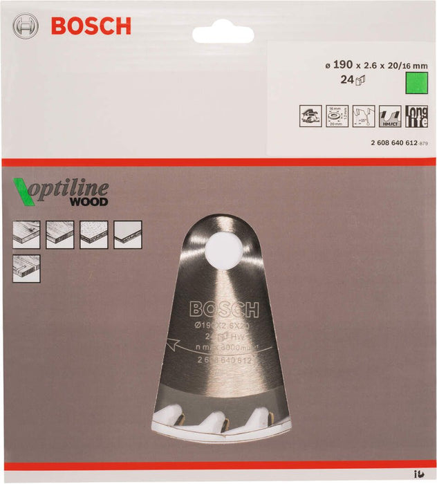 Bosch list kružne testere Optiline Wood 190 x 20/16 x 2,6 mm, 24 - 2608640612 List kružne testere za drvo BOSCH Madras doo Beograd