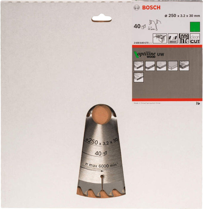 Bosch list kružne testere Optiline Wood 250 x 30 x 3,2 mm, 40 - 2608640670 List kružne testere za drvo BOSCH Madras doo Beograd