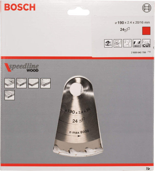 Bosch list kružne testere Speedline Wood 190 x 20/16 x 2,6 mm, 24 - 2608640799 List kružne testere za drvo BOSCH BOSCH-2608640799 Madras doo Beograd