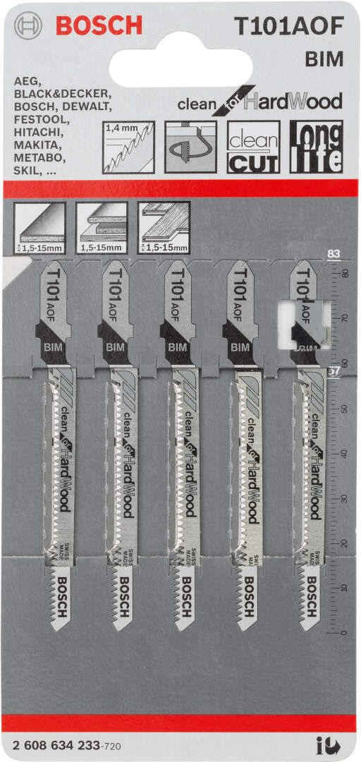 Bosch list ubodne testere T 101 AOF Clean for Hard Wood - pakovanje 5 komada - 2608634233 List ubodne testere BOSCH BOSCH-2608634233 Madras doo Beograd