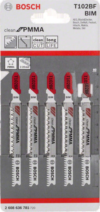 Bosch list ubodne testere T 102 BF Clean for PMMA - pakovanje 5 komada - 2608636781 List ubodne testere BOSCH BOSCH-2608636781 Madras doo Beograd