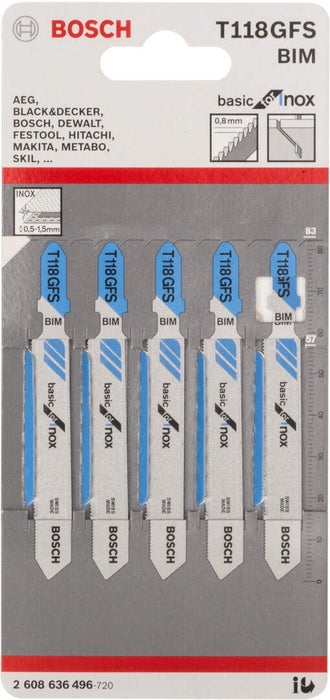 Bosch list ubodne testere T 118 GFS Basic for Inox - pakovanje 5 komada - 2608636496 List ubodne testere BOSCH BOSCH-2608636496 Madras doo Beograd