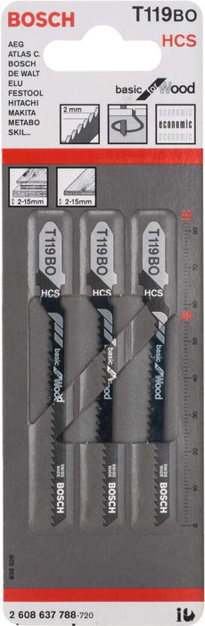 Bosch list ubodne testere T 119 BO Basic for Wood - pakovanje - 3 komada - 2608637788 List ubodne testere BOSCH BOSCH-2608637788 Madras doo Beograd