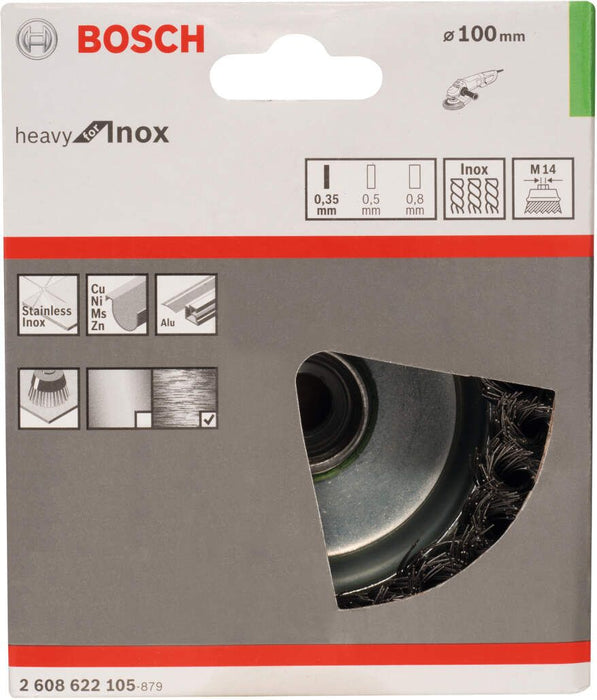 Bosch lončasta četka, nerđajuća 100 mm, 0,35 mm, M14 - 2608622105 Lončasta četka BOSCH BOSCH-2608622105 Madras doo Beograd